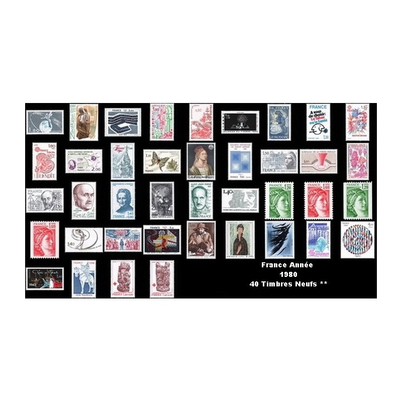 ANNEE 1980 40 TIMBRES DE FRANCE NEUF ** DE LUXE.