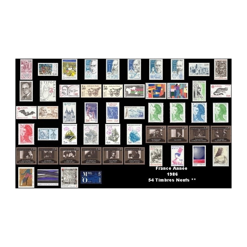ANNEE 1986 54 TIMBRES DE FRANCE NEUF ** DE LUXE.