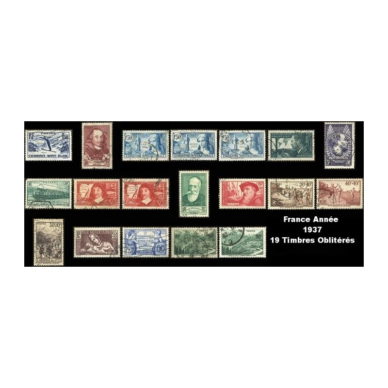 Année 1937 - 19 Timbres de France oblitéré.