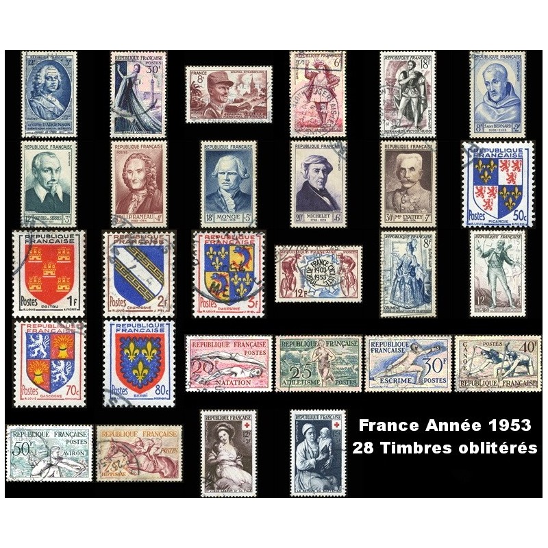 Année 1953 - 28 Timbres de France oblitéré.