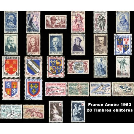 Année 1953 - 28 Timbres de France oblitéré.