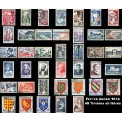 Année 1954 - 40 Timbres de France oblitéré. (côte 246.20€)