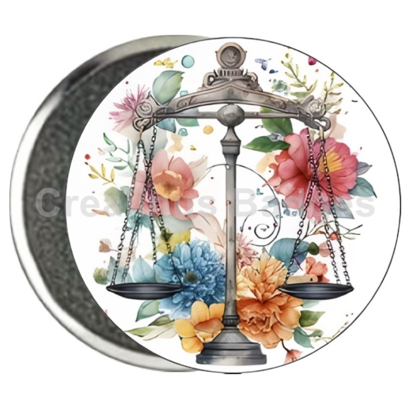 Badge Zodiaque Métal magnétique de 58 m/m avec Motif (BALANCE)