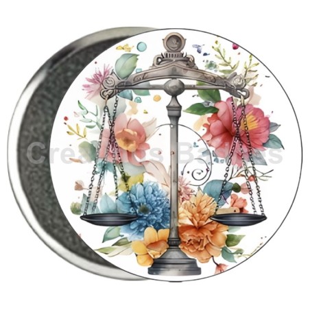 Badge Zodiaque Métal magnétique de 58 m/m avec Motif (BALANCE)