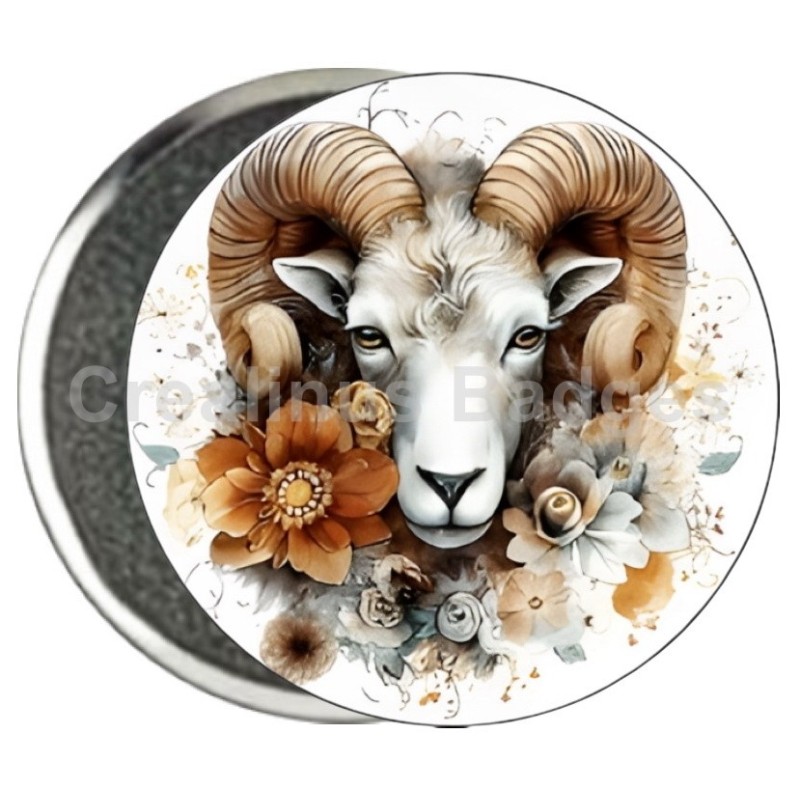 Badge Zodiaque Métal magnétique de 58 m/m avec Motif (BELIER)