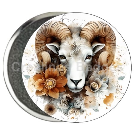 Badge Zodiaque Métal magnétique de 58 m/m avec Motif (BELIER)