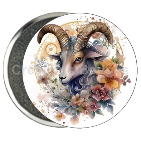 Badge Zodiaque Métal magnétique de 58 m/m avec Motif (CAPRICORNE)