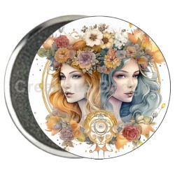 Badge Zodiaque Métal magnétique de 58 m/m avec Motif (GEMEAUX)