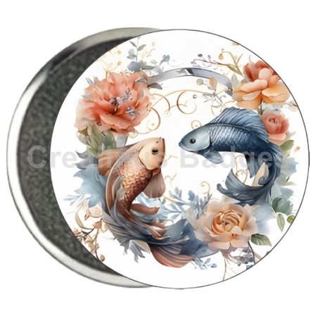 Badge Zodiaque Métal magnétique de 58 m/m avec Motif (POISSONS)