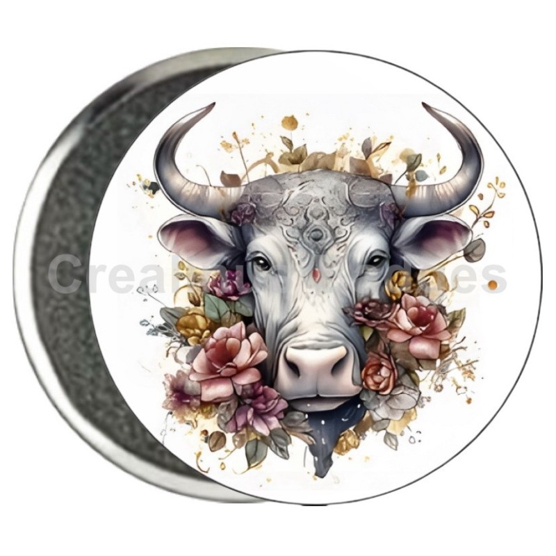 Badge Zodiaque Métal magnétique de 58 m/m avec Motif (TAUREAU)