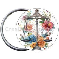 Badge Métal Miroir de 58 m/m avec Motif. (BALANCE).