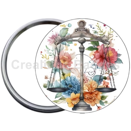 Badge Métal Miroir de 58 m/m avec Motif. (BALANCE).