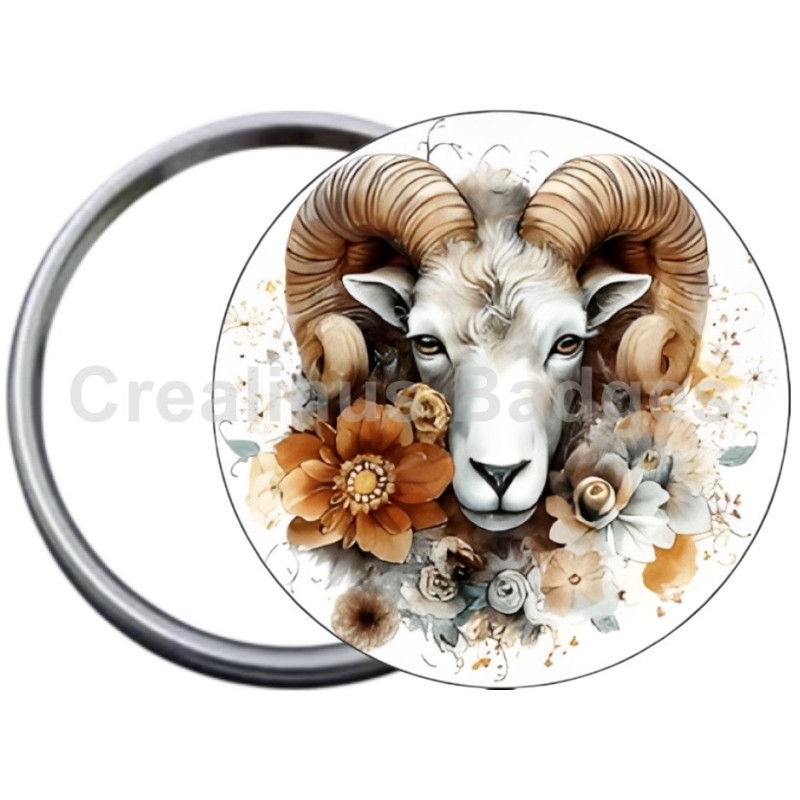 Badge Métal Miroir de 58 m/m avec Motif. (BELIER).
