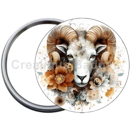 Badge Métal Miroir de 58 m/m avec Motif. (BELIER).