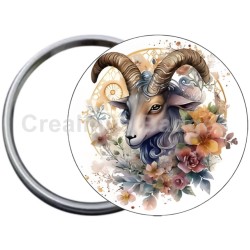 Badge Métal Miroir de 58 m/m avec Motif. (CAPRICORNE).