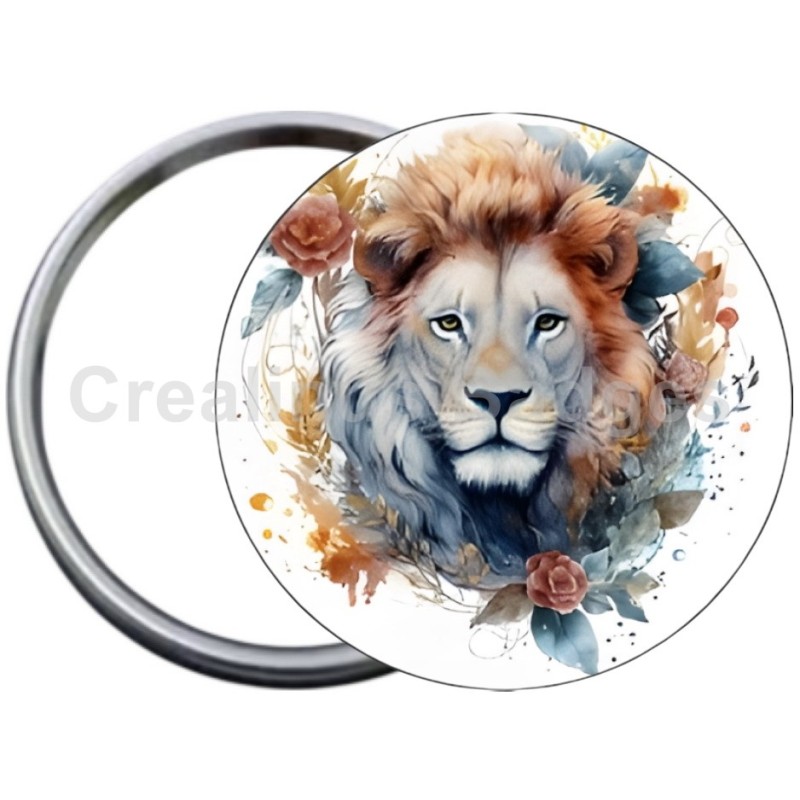 Badge Métal Miroir de 58 m/m avec Motif. (LION).
