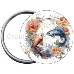 Badge Métal Miroir de 58 m/m avec Motif. (POISSONS).