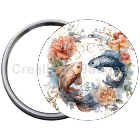Badge Métal Miroir de 58 m/m avec Motif. (POISSONS).