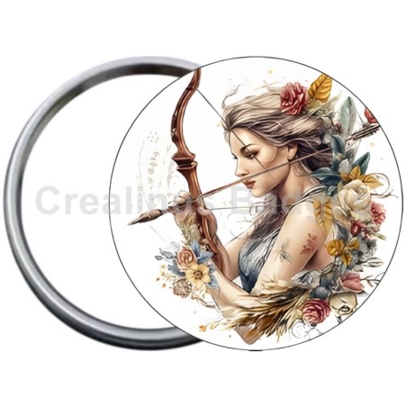 Badge Métal Miroir de 58 m/m avec Motif. (SAGITTAIRE).