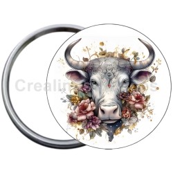Badge Métal Miroir de 58 m/m avec Motif. (TAUREAU).