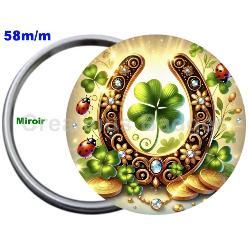 Badge Métal Miroir de 58 m/m avec Motif. (DIVERS).