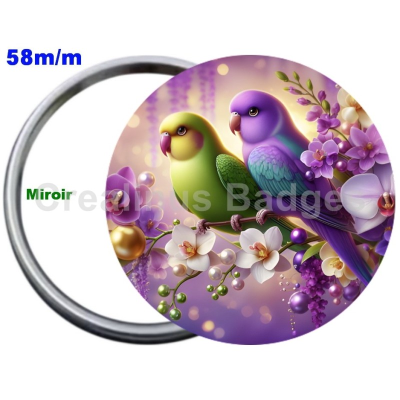 Badge Métal Miroir de 58 m/m avec Motif. (DIVERS).
