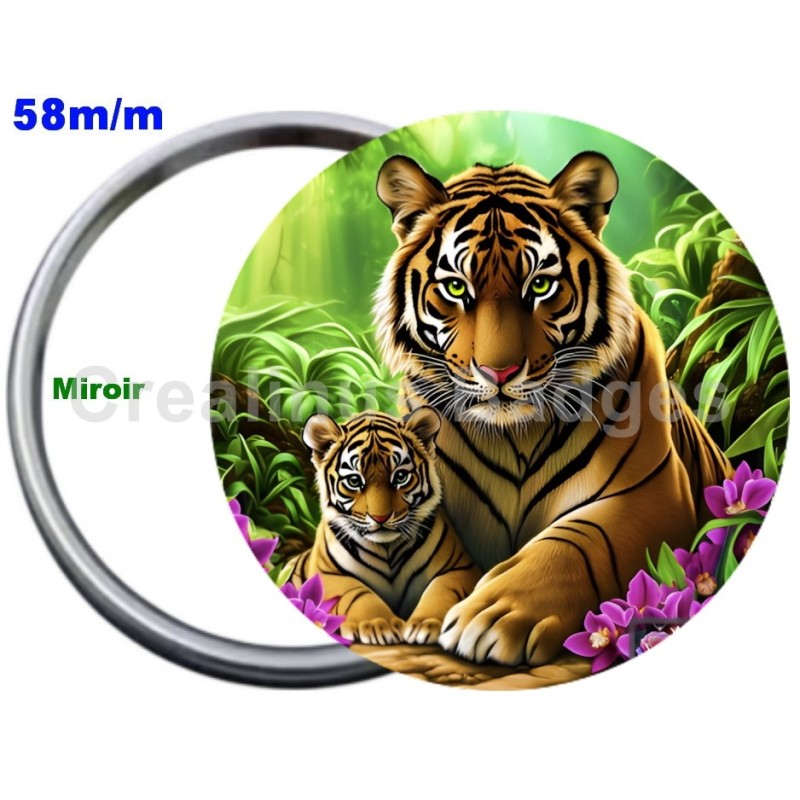 Badge Métal Miroir de 58 m/m avec Motif. (DIVERS).