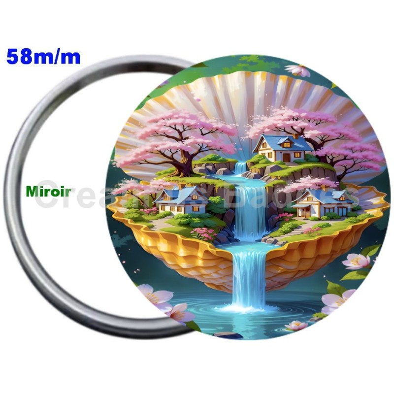 Badge Métal Miroir de 58 m/m avec Motif. (DIVERS).