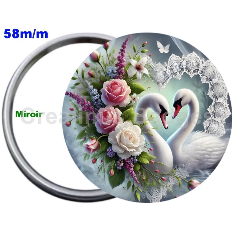 Badge Métal Miroir de 58 m/m avec Motif. (DIVERS).