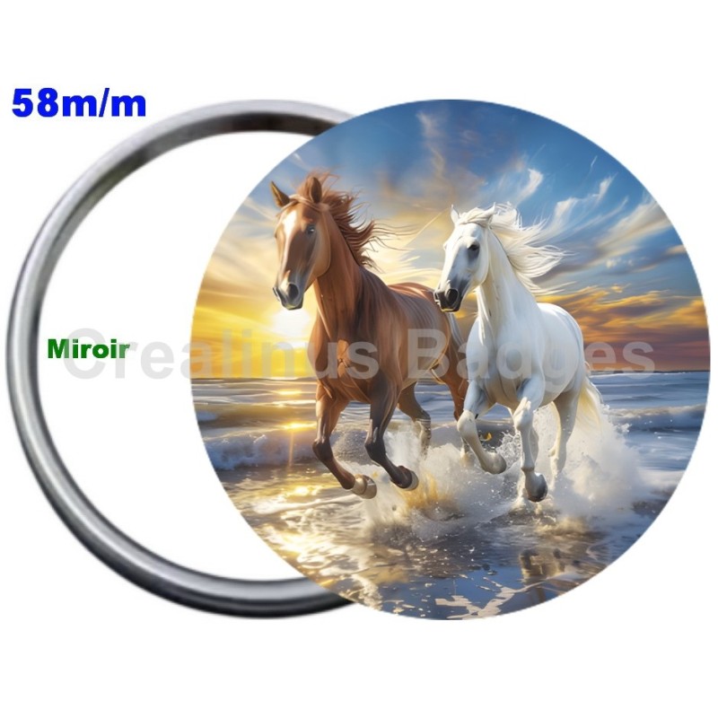 Badge Métal Miroir de 58 m/m avec Motif. (DIVERS).