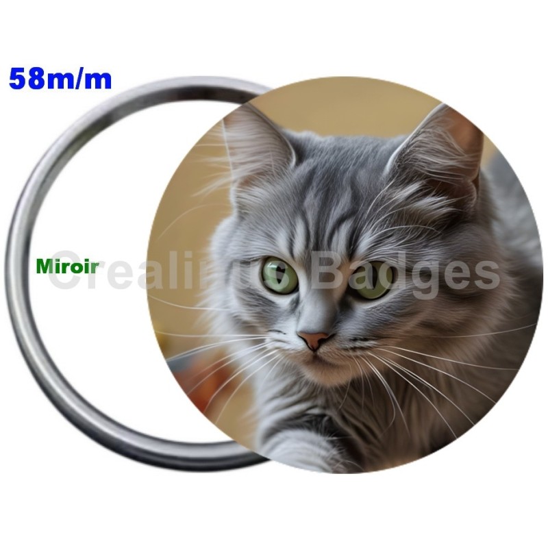 Badge Métal Miroir de 58 m/m avec Motif. (DIVERS).