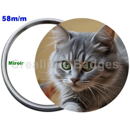 Badge Métal Miroir de 58 m/m avec Motif. (DIVERS).