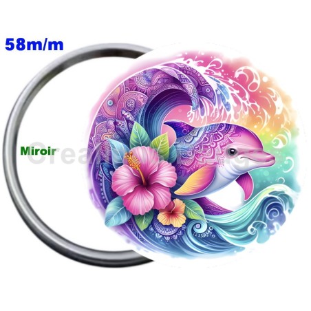 Badge Métal Miroir de 58 m/m avec Motif. (DIVERS).