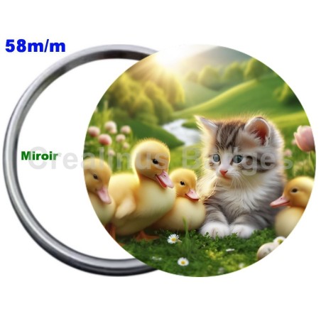 Badge Métal Miroir de 58 m/m avec Motif. (DIVERS).