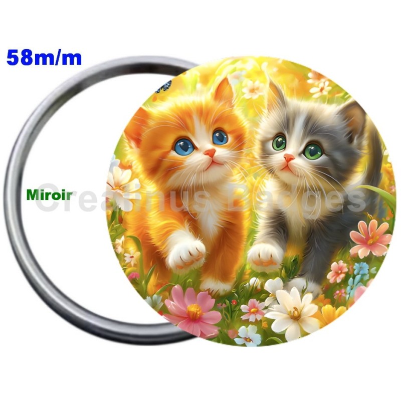 Badge Métal Miroir de 58 m/m avec Motif. (DIVERS).