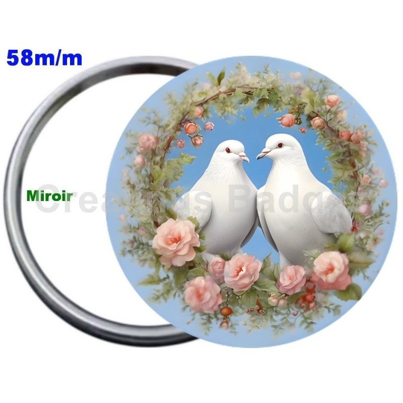 Badge Métal Miroir de 58 m/m avec Motif. (DIVERS).