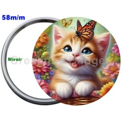 Badge Métal Miroir de 58 m/m avec Motif. (DIVERS).
