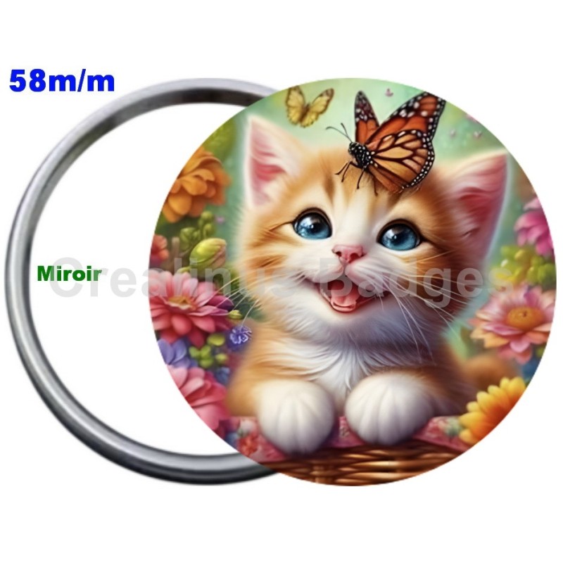 Badge Métal Miroir de 58 m/m avec Motif. (DIVERS).