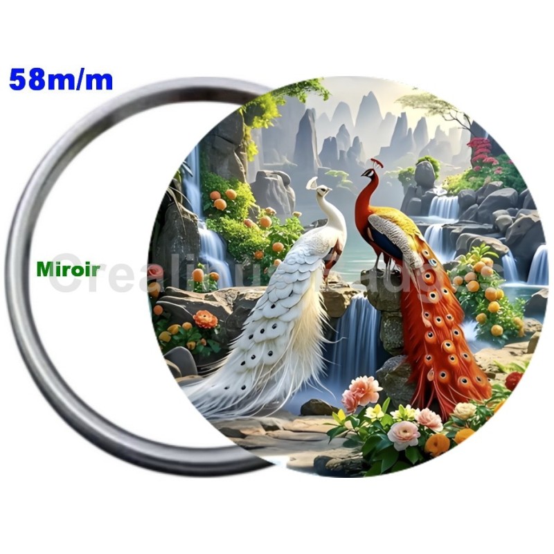 Badge Métal Miroir de 58 m/m avec Motif. (DIVERS).