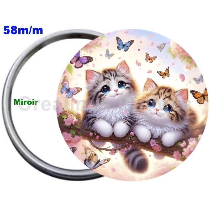 Badge Métal Miroir de 58 m/m avec Motif. (DIVERS).
