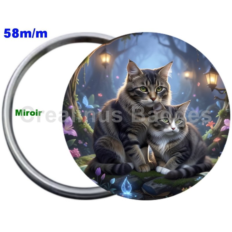 Badge Métal Miroir de 58 m/m avec Motif. (DIVERS).