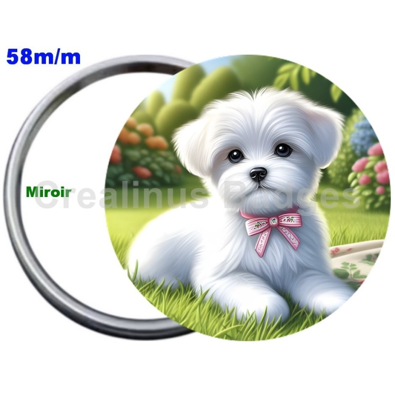 Badge Métal Miroir de 58 m/m avec Motif. (DIVERS).