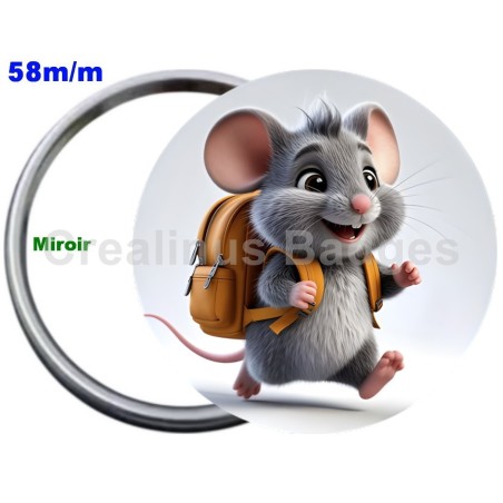 Badge Métal Miroir de 58 m/m avec Motif. (DIVERS).