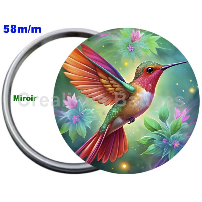 Badge Métal Miroir de 58 m/m avec Motif. (DIVERS).