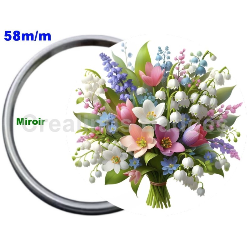 Badge Métal Miroir de 58 m/m avec Motif. (DIVERS).