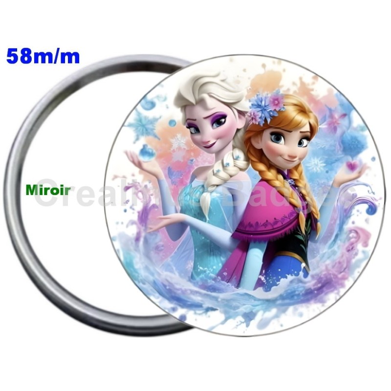 Badge Métal Miroir de 58 m/m avec Motif. (DIVERS).
