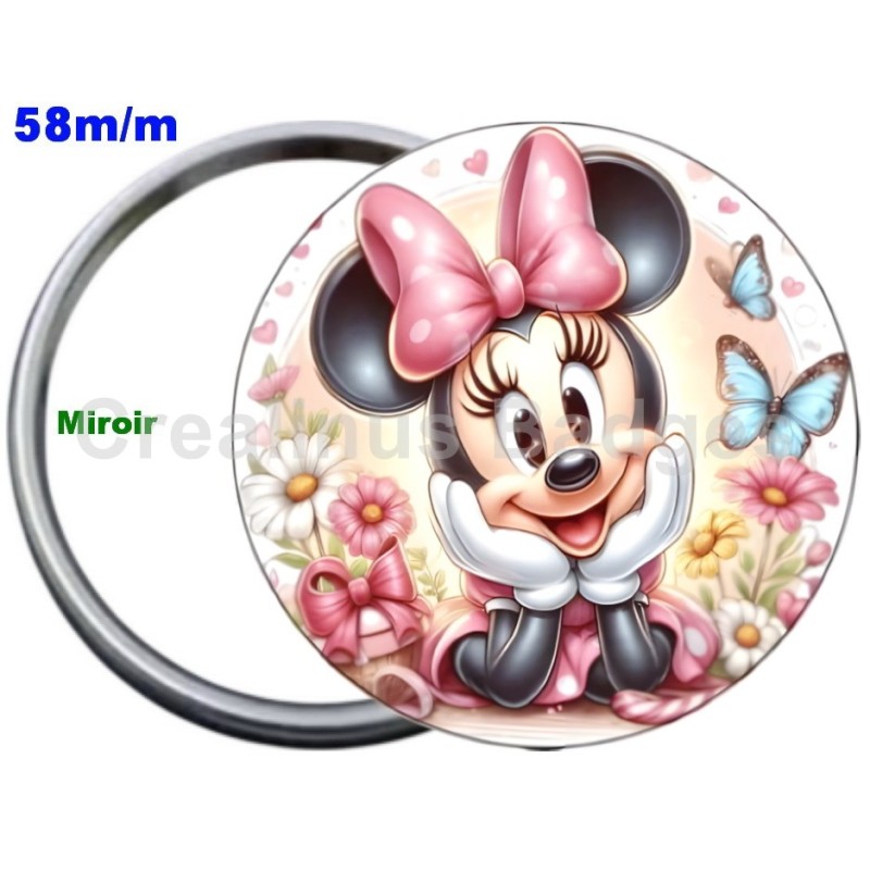Badge Métal Miroir de 58 m/m avec Motif. (DIVERS).