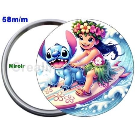 Badge Métal Miroir de 58 m/m avec Motif. (DIVERS).
