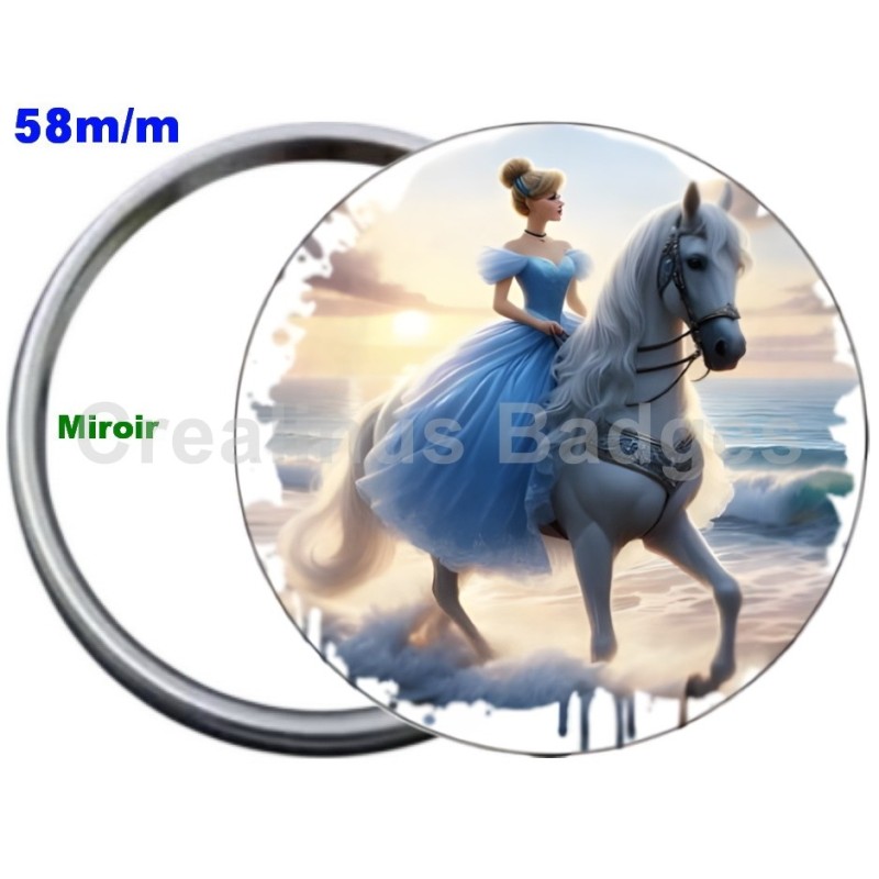 Badge Métal Miroir de 58 m/m avec Motif. (DIVERS).