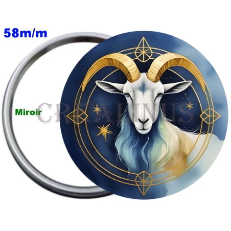 Badge Métal Miroir de 58 m/m avec Motif Zodiaque Chinois. (CHEVRE).